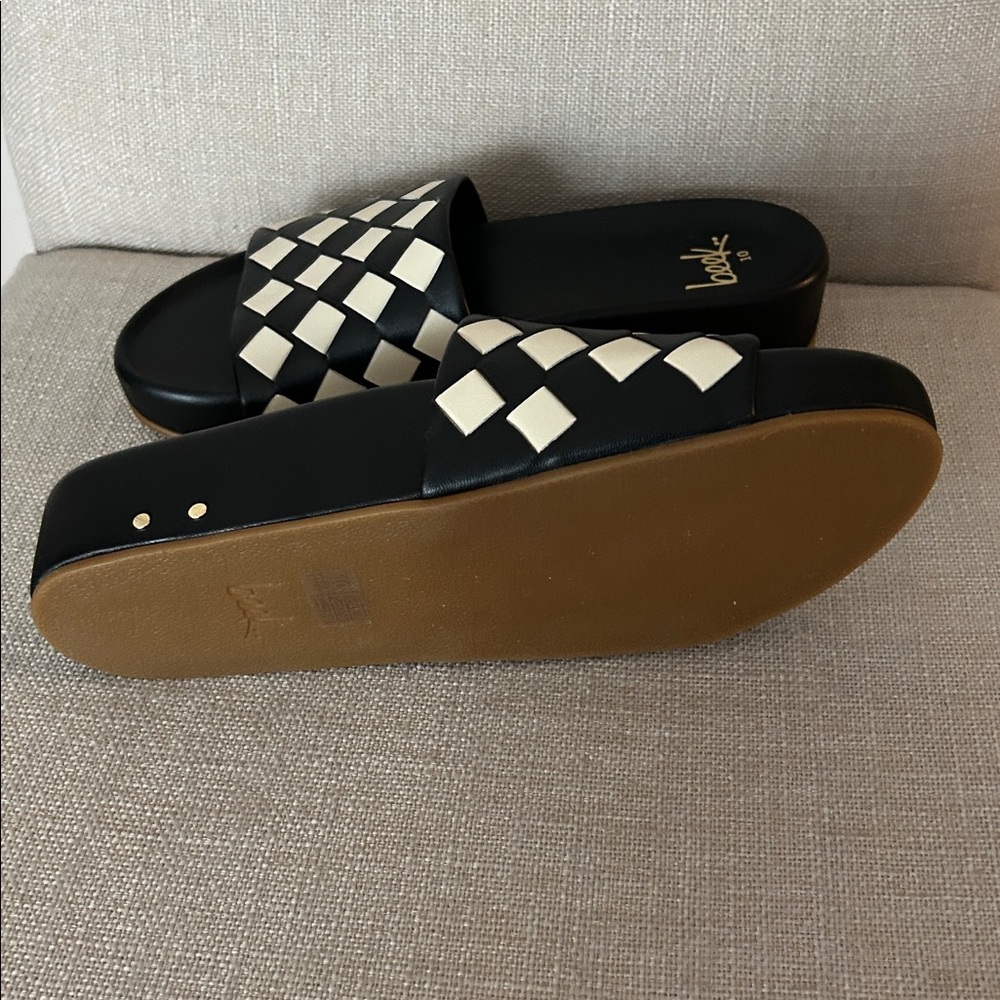Beek Pelican Woven Slide Sandals Black White Checkerboard Size 10 - Picture 5 of 6